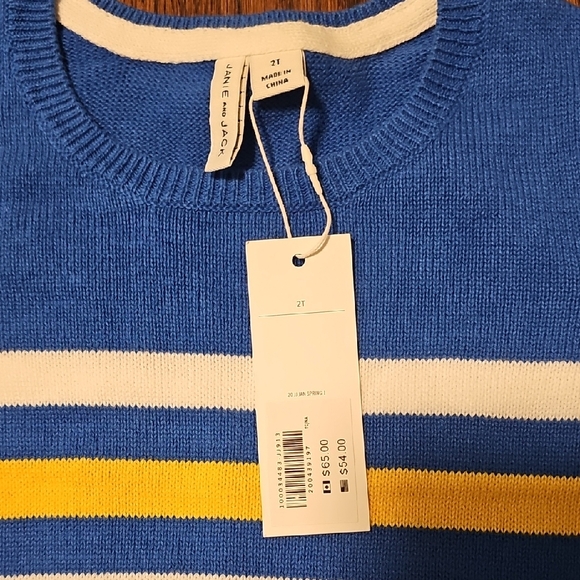 Janie and Jack Blue Sweater with Yellow and White Stripes - Picture 2 of 6